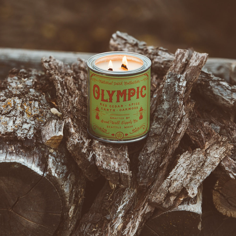 Olympic Candle 1/2 Pint - Notes of Evergreen, Cypress, Eucalyptus & Smoke