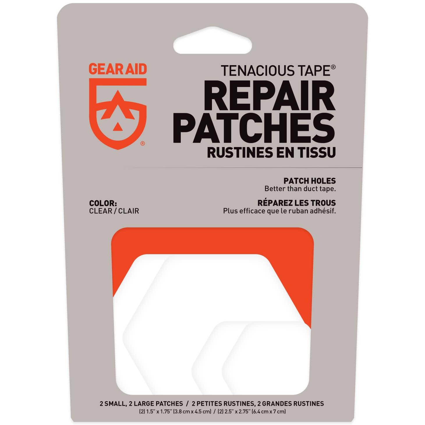 GEAR AID Tenacious Tape Gear Repair Patches, Clear, 2.5” 1.5” Hex Shape