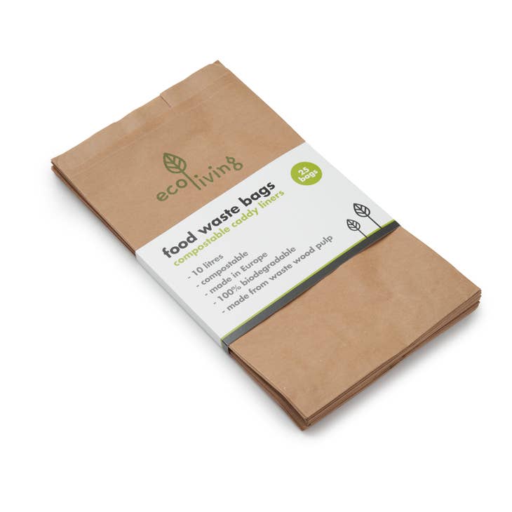 Eco Living | Compostable Food Waste Paper Bags Bin Liners - 25 Count