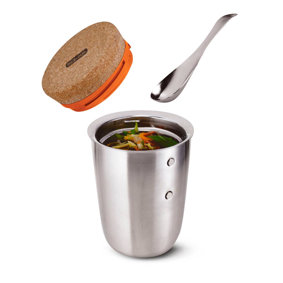 Black + Blum | Thermo Pot - Stainless Steel Cork Top Vacuum Sealed Insulated Thermos Soup & Lunch Food Travel Container With Magnetic Spoon Attachment, Camping Cookware, Black + Blum, Defiance Outdoor Gear Co.