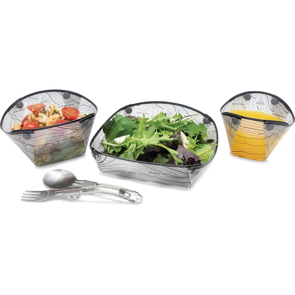 Fozzils | Snap Fold Origami Cup, Bowl & Plate Set & Cutting Board With Topography Map Design - Solo Pack, Dinnerware, Fozzils, Defiance Outdoor Gear Co.