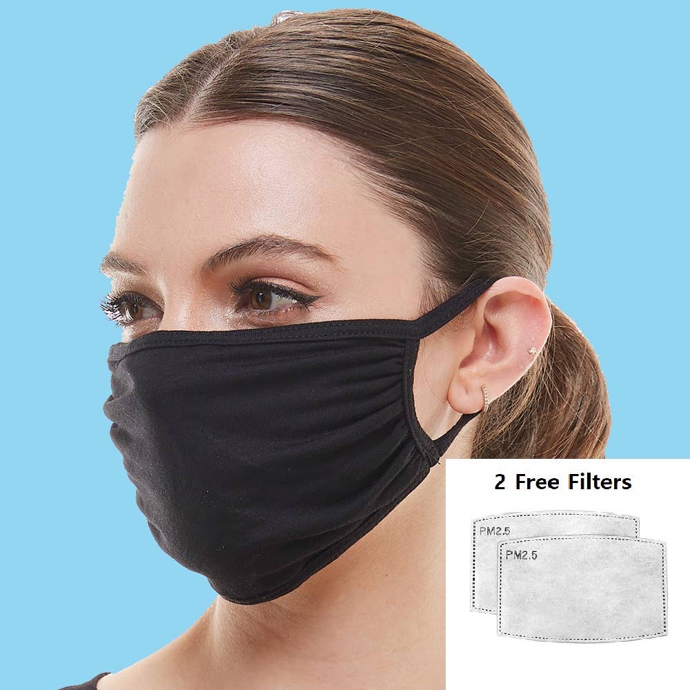 Reusable black fabric face mask with 2 free filters - Unisex, Face Masks, Miley + Molly, Defiance Outdoor Gear Co.
