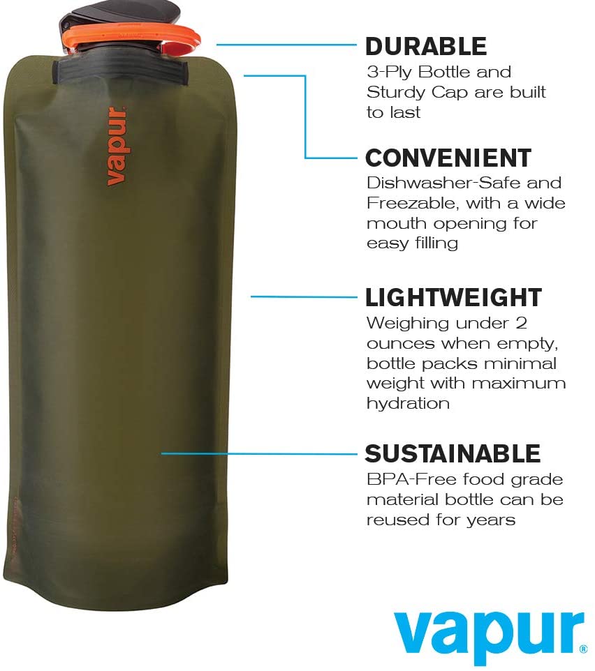 Vapur | Wide Mouth Collapsible Water Bottle With Carabiner Clip - Eclipse, Water Bottle, Vapur, Defiance Outdoor Gear Co.