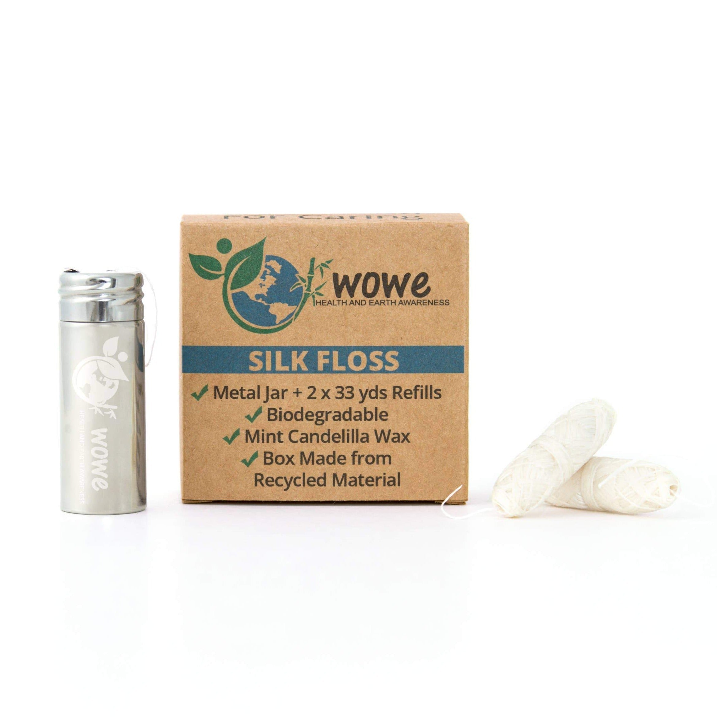 Wowe | Mint Flavored Natural Silk Dental Floss With Refillable Stainless Steel Container & 3 Refills - Natural Mint Flavor, Floss, Wowe, Defiance Outdoor Gear Co.