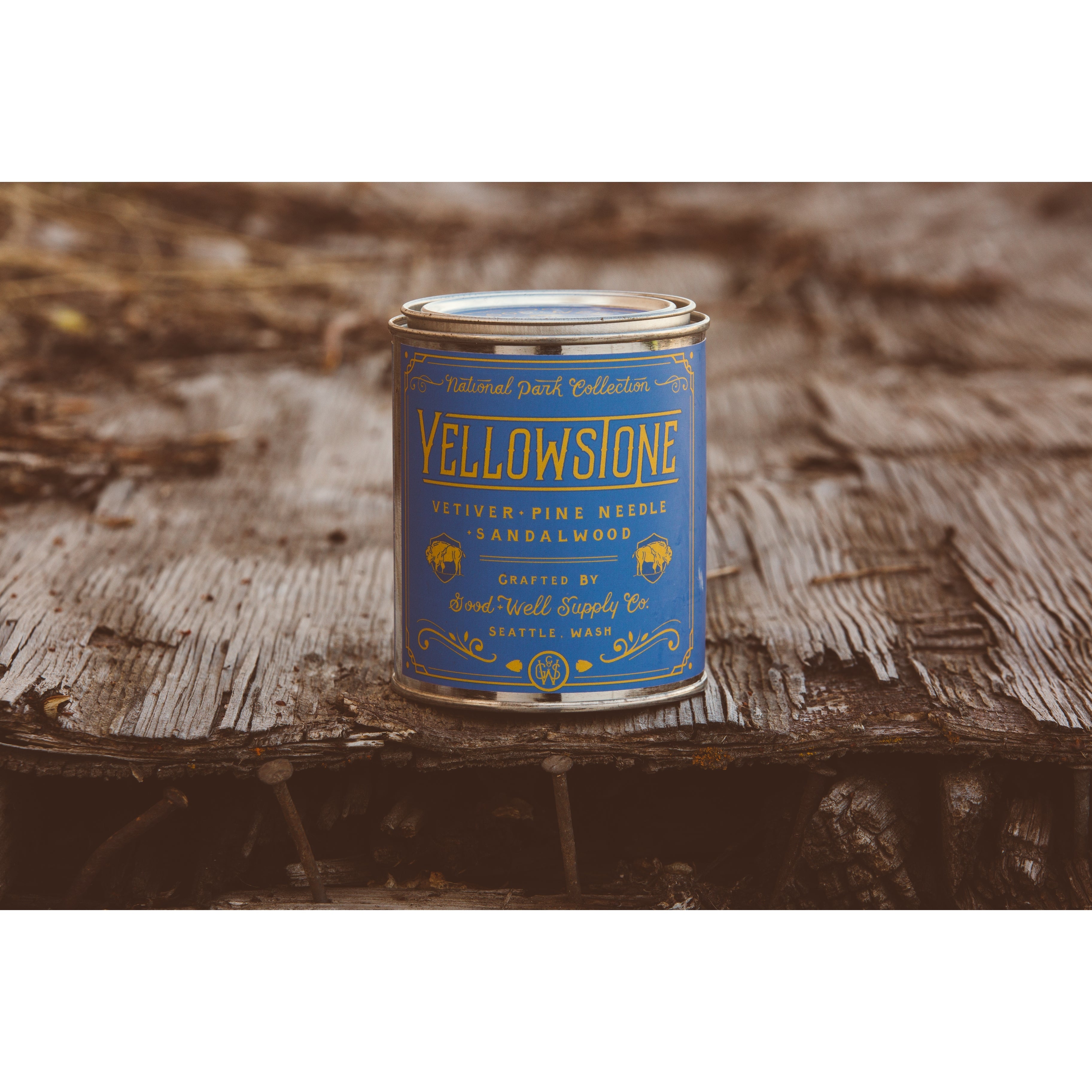 Yellowstone Candle - Vetiver, Pine Needle & Sandalwood 1/2 Pint With Wooden Wick, Candles, Good & Well Supply Co., Defiance Outdoor Gear Co.